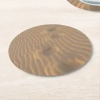 Footprints in the Sand Dunes Beach Round Paper Coaster