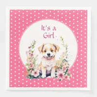 Puppy Dog in Flowers Girl's Baby Shower Its a Girl Paper Dinner Napkins