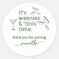 Funny Green Weenies & Tinis Martini Birthday Party Classic Round Sticker