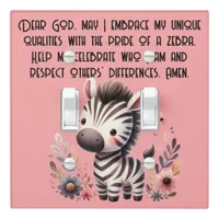 Woodland Zebra Kids Christian Prayer on Pink | Light Switch Cover