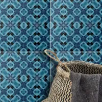 Indigo Blue Symmetrical Mosaic Geometric Pattern Ceramic Tile