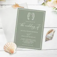 Sage Green Seahorse Coastal Beach Script Wedding Invitation