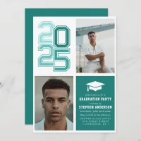 Modern Varsity Teal | Photo Graduation Party Invitation