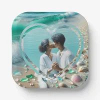 Pretty Sea Glass Photo Wedding  Paper Plates