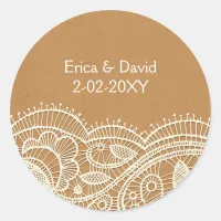 Lace and Kraft Paper Wedding Classic Round Sticker