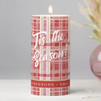 Red Gold Christmas Plaid Pattern#2 ID1009 Pillar Candle