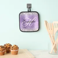 Silver Glitter Light Purple Foil Fancy Monogram Pot Holder