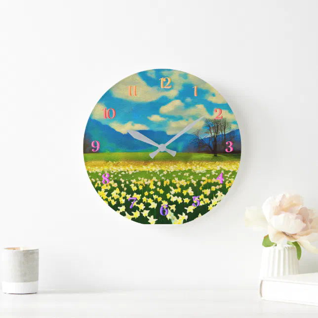 Daffodil field - painting large clock