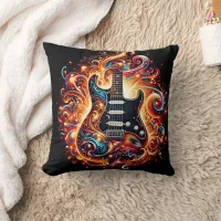 Electric guitar ignites in a blaze of colors throw pillow