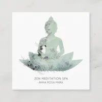 *~* Floral Lotus Buddha Meditation QR AP33 SAGE Square Business Card