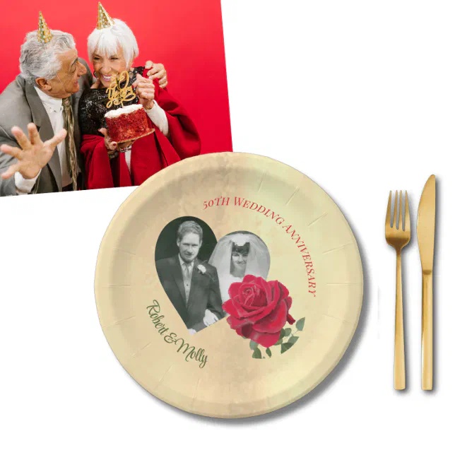 Red Rose custom Anniversary  Paper Plates