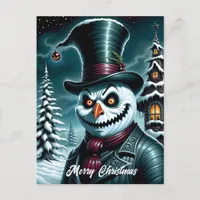 A Creepy Snowman Christmas Holiday Postcard