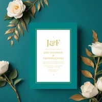 Trendy Typography Teal and Gold Wedding Invitation