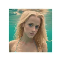 Blonde in a Bikini Underwater Wood Wall Art