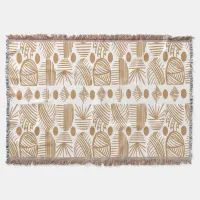 Caribbean Tribal Mudcloth: White, Gold Throw Blanket