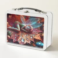 Little Whimsical Fairy Sleeping on a Leaf Metal Lunch Box