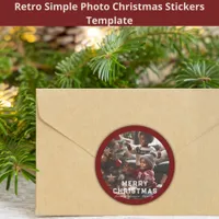 Merry Christmas Family Photo Retro Red  Classic Round Sticker