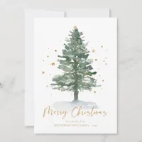 Watercolor Pine Christmas Tree 3 Photo Holiday Card