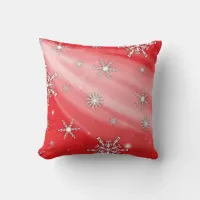 Christmas Winter White Lace Snowflakes on Red  Throw Pillow