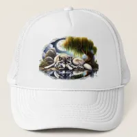 Moonlit Serenity A Slumbering Wolf Trucker Hat