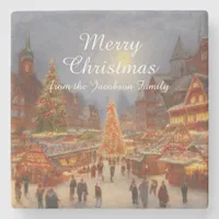 Kitsch Nostalgic German Christmas Market Greetings Stone Coaster