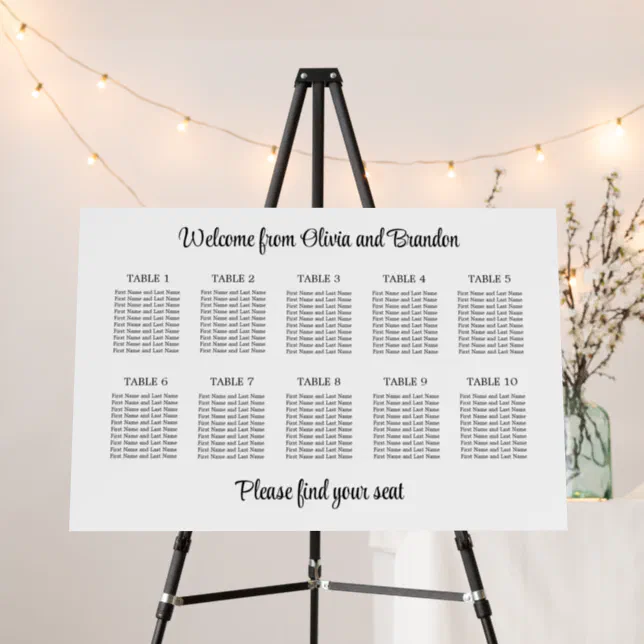 Stylish 10 Table Wedding Seating Chart Foam Board