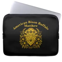 Gold Floral Bold Bison Art With Detail Laptop Sleeve