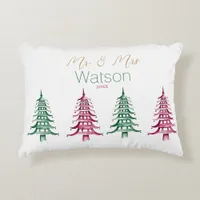 Red green Pagoda Christmas Tree Mr. and Mrs. Accent Pillow