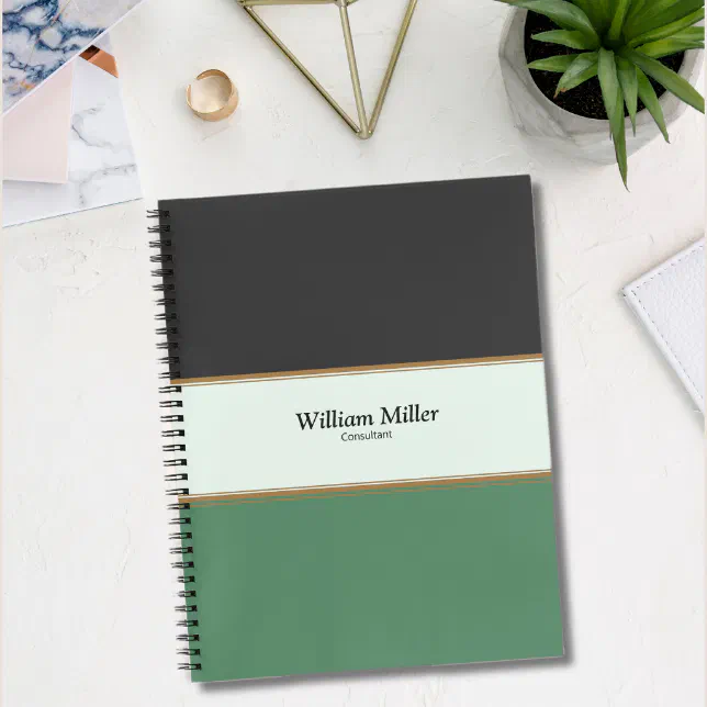 Modern Minimalist Black Green Stripes Notebook