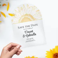 Yellow Sunflower Graphic Wedding Save the Date Acrylic Invitations