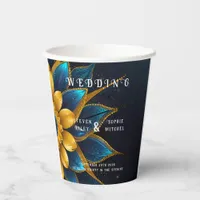 Elegant Sapphire and Gold Floral Wedding Paper Cups