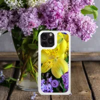 Monogram Floral Lilies & Lilacs Yellow & Purple iPhone 15 Case