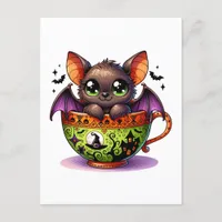 Adorable Bat in a Halloween Teacup Postcard