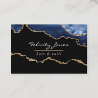 Navy and Gold Agate Precious stone Business Card