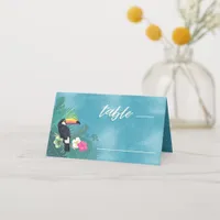 Watercolor Tropica Wedding Table Teal ID577 Place Card