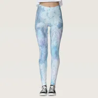 *~* Lace Texture Watercolor Blue Turquoise Leggings