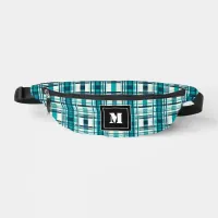 Plaid Pattern Tartan Check Green White Monogram Fanny Pack