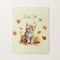 Cute Orange Tabby Kitten in Fall Leaves Jigsaw Puzzle