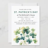 Elegant Green Clover Shamrock St Patricks Day Invitation