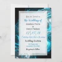 Blue and Black Marble  Fluid Art Wedding     Invitation
