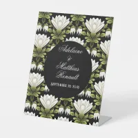 Elegant Black & White Floral Wedding: Calligraphy  Pedestal Sign