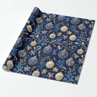 Blue and Gold Ornamental Designs Christmas Wrapping Paper