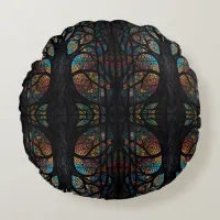 Mosaic Dark Forest Abstract Trees  Round Pillow