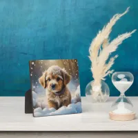 Christmas Puppy in the Snow on a Winter Day Plaque