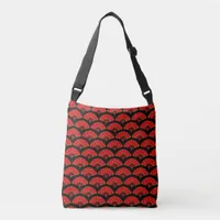 Red Chinese Dancing Hand Fans Japanese Patterned Crossbody Bag