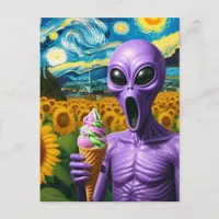 Purple Alien Ice Cream Screaming Postcard