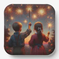 Happy Fourth Children with Sparklers Personalized Paper Plates