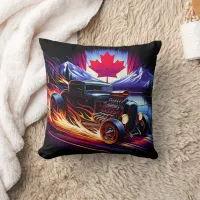 Hot rod racing through Canadian mountains sunset Throw Pillow