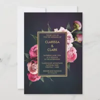 Modern Chic Pink Peony Romantic Gold Wedding Invitation