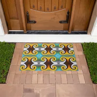 Trendy retro pattern in yellow, blue, brown, white doormat